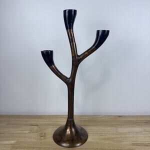 MCM Aged Bronze Three Branch Taper Candelabra 16" Tall 8" Wide